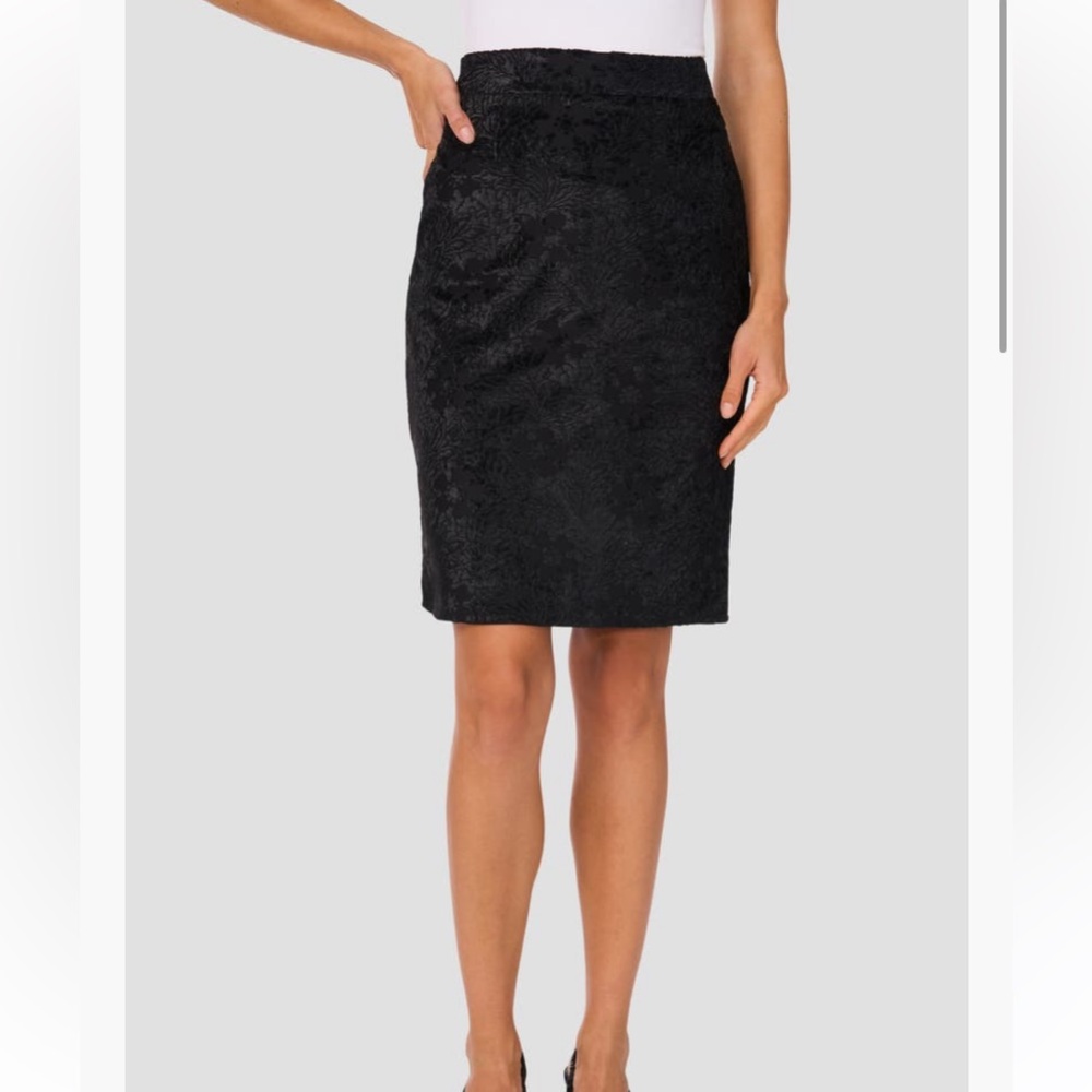 Black Velvet Pencil Skirt Floral Burnout Midi Halogen Large Holiday Party L New